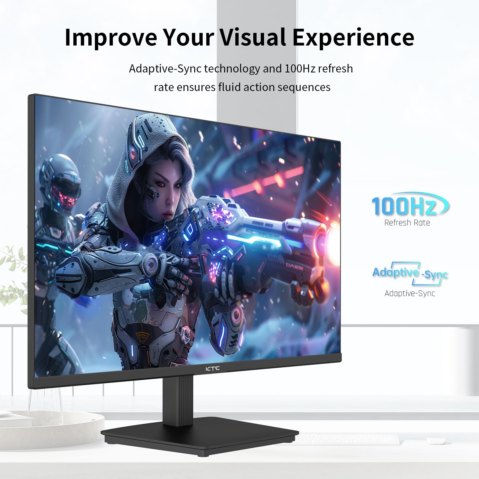 KTC 24 Inch QHD 2560x1440 IPS Computer Monitor, 100Hz Zero-Frame